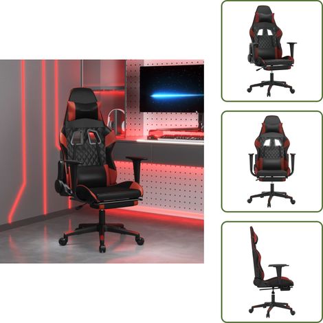 The Living Store Gaming-Stuhl mit Fußstütze Schwarz und Weinrot Kunstleder - Gamingstuhl mit Fußstütze