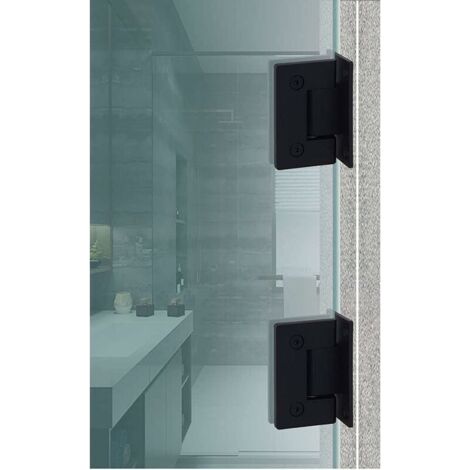 Clip de baño de acero inoxidable, accesorio de herraje para puerta de vidrio con doble bisagra de 90 grados (negro) (1/4)