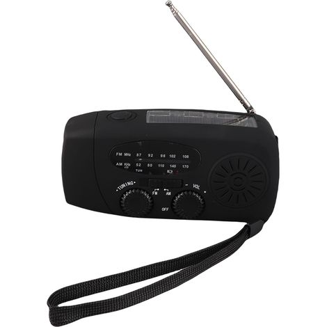 Radio de Survie Manivelle Solaire FM AM WB USB Lampe LED Portable Noire ABS 1200mAh Antenne 5 Sections Étanche IPX3 pour Camping (1/5)