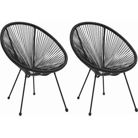 Lot de 2 Chaises de jardin en forme de lune - Chaise d'extérieur pour terrasse/jardinRotin Noir BV523618 - BonneVie (1/5)