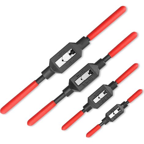 Juego de 4 llaves para machos de roscar ajustables, soportes para machos de roscar con mangos de plástico antideslizantes, juego de herramientas, compatible con machos de roscar métricos de 1/16" a 3/ (1/5)