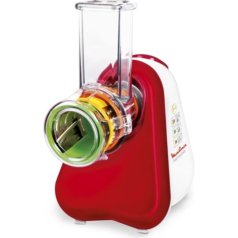 Moulinex Fresh Express 3 in 1, Affettatutto, Grattugia Elettrico, 3 Funzioni di Taglio, 200 W, Rosso, DJ7535