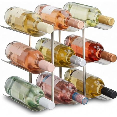 Casier à vin pour 9 Bouteilles en INOX 3 étages Design Moderne Range-Bouteilles HxlxP: 22 x 27 x 16,5 cm, argenté (1/5)