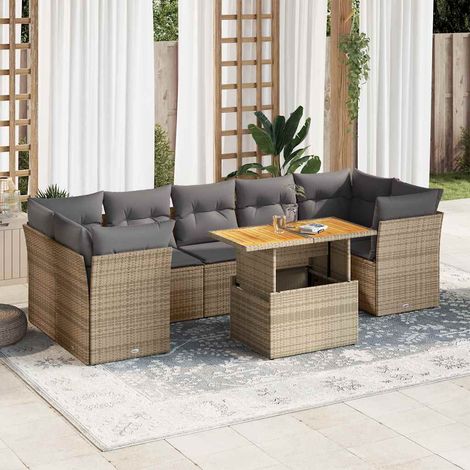 Salon de jardin avec coussins 8 pcs beige résine tressée (1/5)