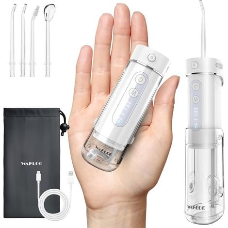 Jet Dentaire Hydropulseur Portable, 5 Modes, Réservoir 180ml, IPX7 Étanche, Jet Dentaire de Voyage, Mini Water Flosser pour Maison et Déplacements, Blanc (1/5)