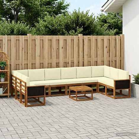 vidaXL Outdoor-Sofagarnitur 11 pcs Natur und Creme Massivholz Akazie (1/5)