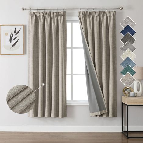 Rideau Occultant Thermique en Lin avec Galon Fronceur 132x137 cm 2 Pièces, Rideau Isolant Thermique Anti Froid et Chaleur à Passe Tringle pour Décoration de Porte Fenêtre (1/5)