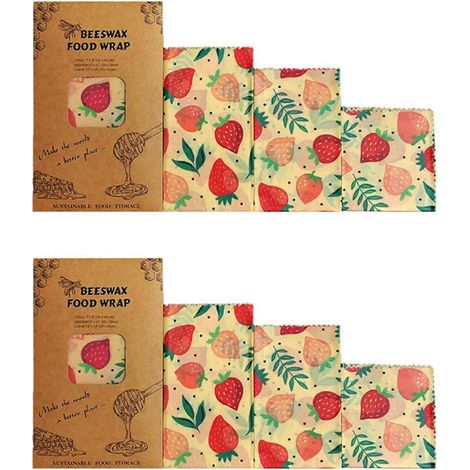 Set aus 2 wiederverwendbaren, mit Bienenwachs beschichteten Stoffbeuteln zum Verpacken von frischen Lebensmitteln, mit Deckel, Dschungelmuster, für Sandwiches und Käse. (1/5)
