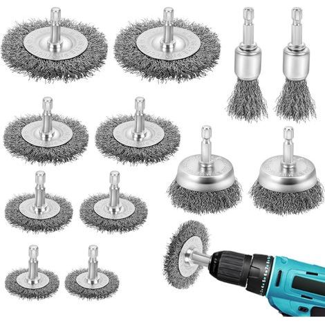 12 Pièces Brosse Metallique Pour Perceuse Ensemble, 6mm Brosse Métallique Perceuse Embout Hexagonal, Adapté Aux Brosse Metallique Pour Meuleuse, Pour Polissage, Meulage Et Ébavurage (1/5)