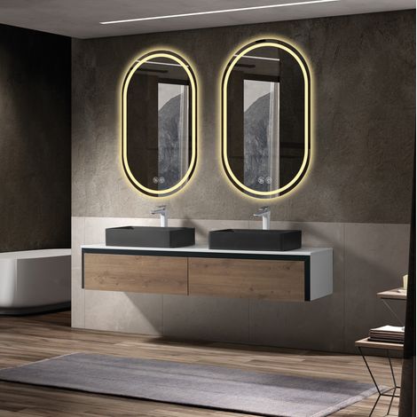 Miroir de salle de bain LED ovale sans cadre 60 x 90 cm anti-buée à écran tactile HAVRYA (1/5)