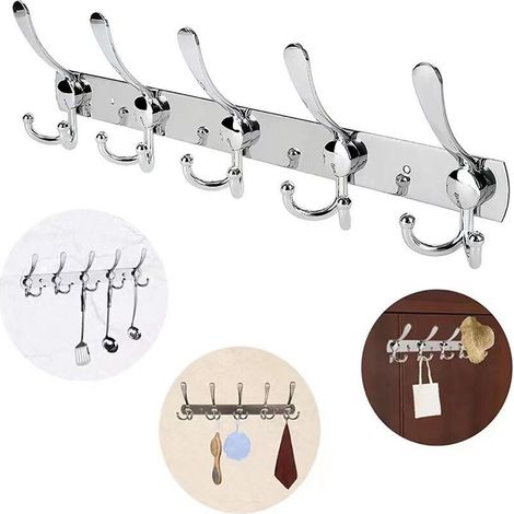 1pcs Porte Manteau Mural en Acier Inoxydable, Patères Porte Manteaux Crochet Mural pour Manteaux Serviettes Peignoirs (Argent, 15 Crochets ) (1/5)