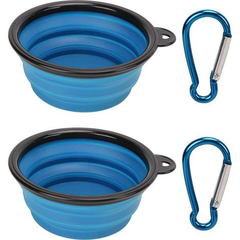 2-teiliges, faltbares Silikon-Hundenäpf-Set, Futter- und Wasserbehälter für Wandern, Camping und Reisen – Blau (1/5)