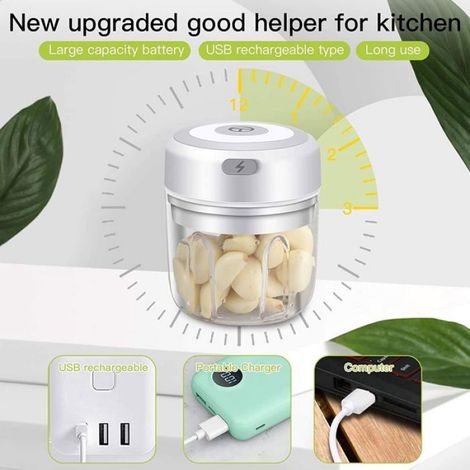 Hachoir Électrique - 3 Lames Acier Inoxydable - Pour Ail Oignon Légumes Viande Fruits - Usage Cuisine Bébé - 1 Pièce (1/4)