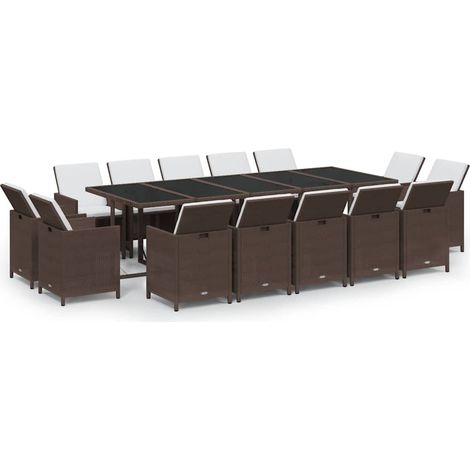 Maison Exclusive - Set da Pranzo Giardino 15 pz con Cuscini in Polyrattan Marrone (1/5)