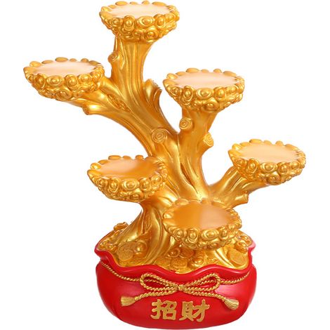 Statue Bouddha de la Fortune en Résine, Figurine Chinoise Porte-Bonheur, Décoration Nouvel An pour Maison Bureau, Arbre à Argent Doré (1/5)