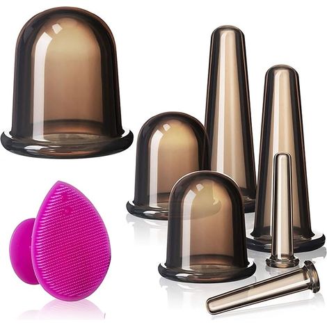 Ventouses Visage Set,Lot de 8 ventouses en silicone, Silicone Massage Cups Soins du Corps Ventouse Anti-cellulite, Ventouses corps, Ventouses visage, Ventouses Eye, Brosse de nettoyage du visage (1/5)