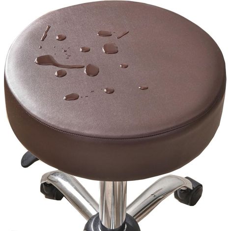 JSSEVN - Waterproof Round Stool Cover, 4 Pcs PU Leather Protective Cover, Elastic Cushion Cover, Round Chair Protector (1/5)