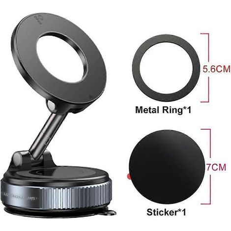 Support de téléphone Vacuumic pour voiture Magsafe, support de téléphone pliable et rotatif à 360° pour iPhone et smartphones Android, noir. (1/5)