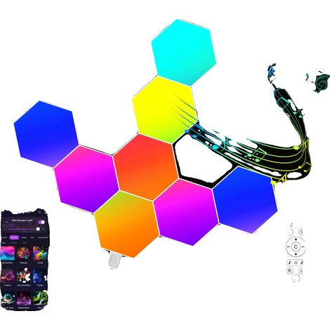 Luces hexagonales, control inteligente, sincronización con la música, 8 unidades de luces hexagonales (1/2)