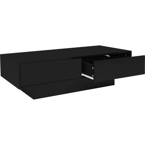 ELVMI Tavolino da salotto con 2 Cassetti e LED, Finitura Lucida, per Soggiorno, in Truciolato, 115 × 55 × 34 cm, Nero (1/5)