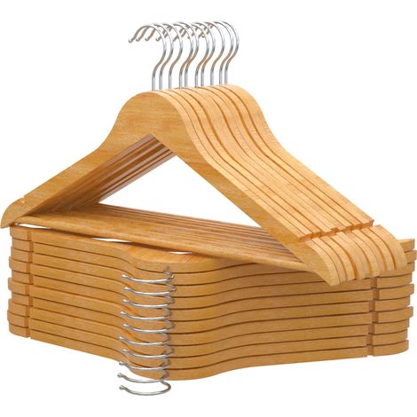 PORTENTUM Confezione da 20 Grucce in Legno per Vestiti, Colore Naturale. Gancio Girevole 360º, Grucce per Pantaloni, Appendiabiti Antiscivolo per Abiti, Giacche e Camicie, Tacche per Abiti e Gonne (1/5)