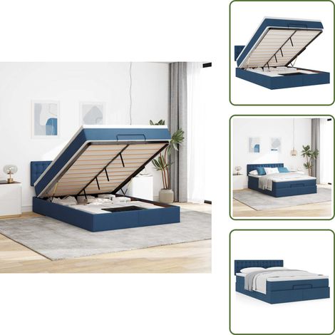 Letto con testiera - vidaXL Struttura Letto Pouf con Materasso Blu 140x200cm in Tessuto - Materasso morbido