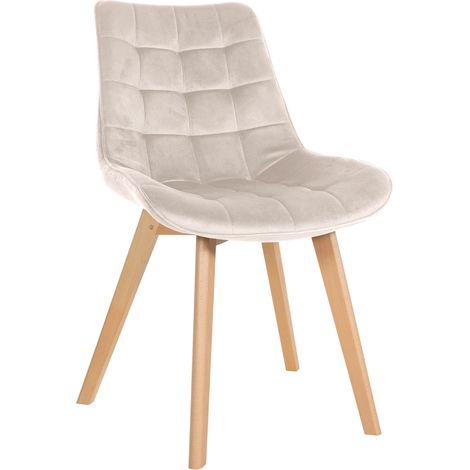 Sedia per sala da pranzo x1 Design scandinavo cuciture quadrate in velluto color crema gambe in legno chiaro 100002191