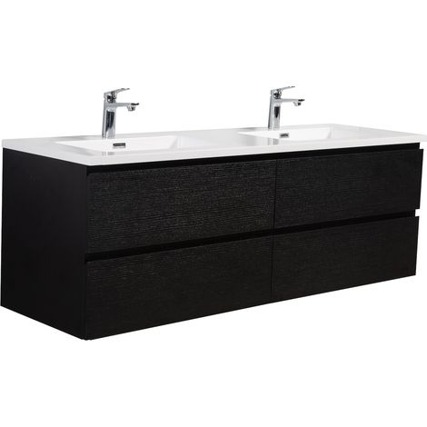 Badezimmer Badmöbel-Set Angela 140cm - Schwarz Holz - Unterschra