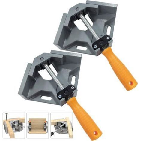 Two 90° right-angle clamps, aluminum alloy angle vises, adjustable and rotating, (grey) (1/5)