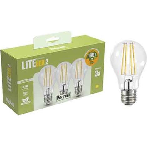 LAMPADA A LED A FILAMENTO MOD. 'GOCCIA' BEGHELLI 7W - E27 - 994Lm - 6500K - Confezione 3 pezzi