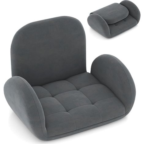 COSTWAY Chaise de Jeu Pliable au Sol pour Adultes, Fauteuil de Relaxation avec Dossier et Accoudoirs Réglables, Fauteuil de Salon Inclinable pour Jeux, Lecture et Méditation, Gris (1/5)