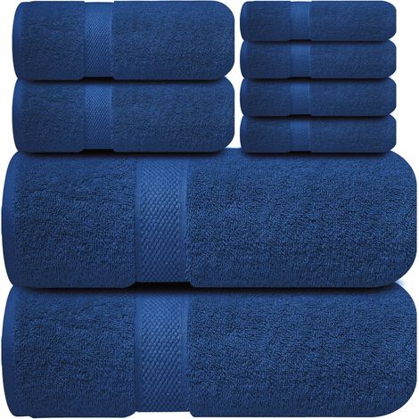 Lot de 8 Serviettes de Bain Bleu Marine de qualité supérieure pour Salle de Bain – Lot de 8 Serviettes de Bain 100% Coton – 2 Serviettes de Bain, 2 essuie-Mains et 4 (1/5)