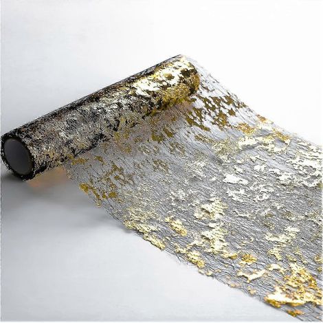 Chemin de table doré en maille décorative de luxe pour fêtes - Bordure dorée, idéal pour les célébrations ou les occasions spéciales afin de rehausser l'ambiance générale. (1/4)