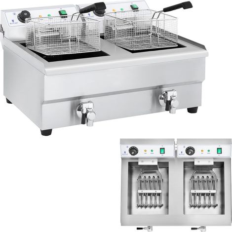 Friggitrice commerciale a doppia camera con rubinetti 230V 2x16L (1/5)