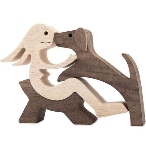 Statue de femme et de chien en bois sculpté à la main, décor de bureau à domicile, sculpture de chien humain en bois, cadeau unique pour les amoureux des chiens qui se souviennent de l’amitié