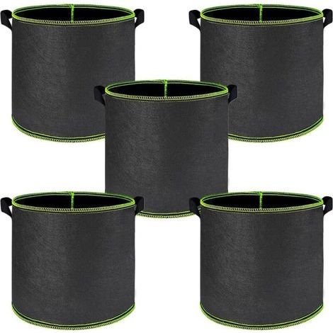 Lot de 5 sacs de culture pour légumes, sacs de plantation avec poignée, en tissu non tissé, diamètre 40 cm, hauteur 30 cm, respirant et perméable à l'eau pour sac de plantes (37 litres) (1/5)