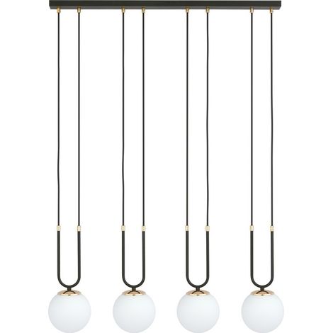 Lampada a Sospensione Glam, Acciaio verniciato a polvere, Vetro, Nero, Bianco, 92x115x15 cm