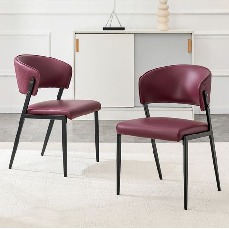 Chaise de salle à manger lot de 2 51x49x78 cm en PU et métal rouge, moderne pour salon FloraGrace (1/5)