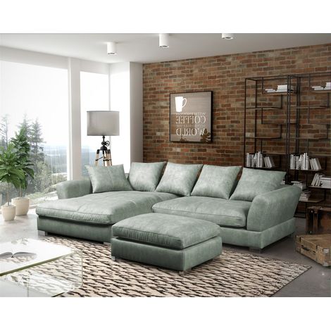 Ecksofa Sofa TIZIAN inkl. Hocker in Stoff Preston Graugrün Ottomane Links (1/2)