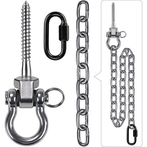 Crochet de BalançOire, 13cm Vis Hamac Cintre de BalançOire kit de Fixation Pivotant avec Mousqueton et Chaîne Argentée 1m pour Chaise Jeux d'extérieur, Corde de Yoga, Sac de Frappe, 453kg (1/5)