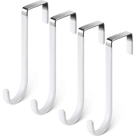Crochet de porte, lot de 4 crochets en acier inoxydable, pour portes, tiroirs, placards, salles de bain et cuisines - Blanc (1/5)