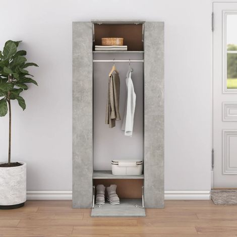 2 pcs Armoires de couloir, Armoires de rangement, Armoires penderie Gris béton Bois d'ingénierie LKOWF79847 (1/5)