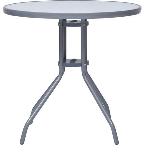 Table de jardin Table d'appoint, Table de Balcon, Gris clair 80 cm Acier et verre OIB4565E (1/5)