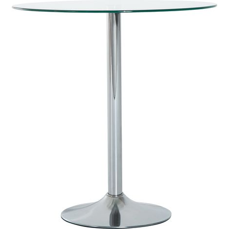 Table à manger ronde pour 2 personnes, table de cuisine moderne avec plateau en verre trempé et structure en acier, couleur argentée