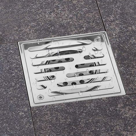 Caniveau de Douche en Acier Inoxydable 110x110mm, 150x150 mm, Siphon de Sol pour Salle de Bain de Grand Calibre, Grille de vidange, Drain de Douche pour Cuisine, Salle de Bain(110 110mm) (1/5)