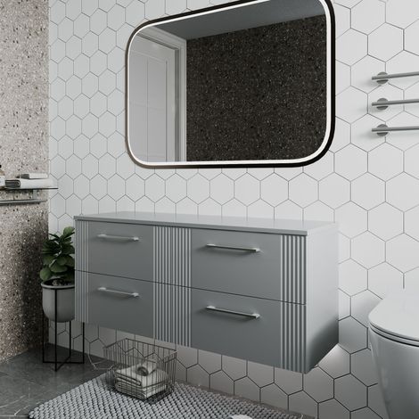 Nuie Deco Satin Grey 1200mm Wall Hung 4 Drawer Vanity Unit with Worktop - DPF293W2 (1/5)