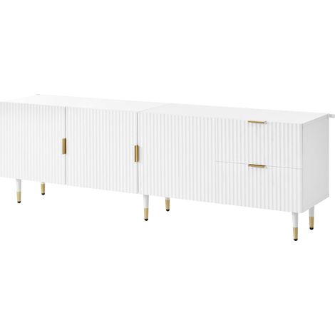 Weiße TV-Kommode mit 3 Türen, Schubladen, goldenen Griffen und Füßen, 170 x 35,5 x 55 cm (1/5)