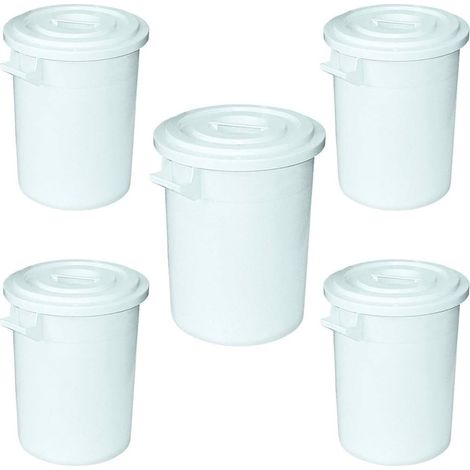 BRB Lot de 5 poubelles de 35 l avec couvercle, convient à un usage alimentaire, diamètre haut/bas 390/315 mm, hauteur 415 mm