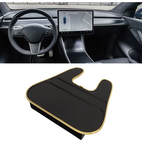 (T04) Aufbewahrungsbox für den Raum zwischen Autositz und Lenkrad, multifunktionales Tablet, geeignet für Tesla Model 3 2017-2023, schwarz mit goldenen Zierelementen. (1/5)