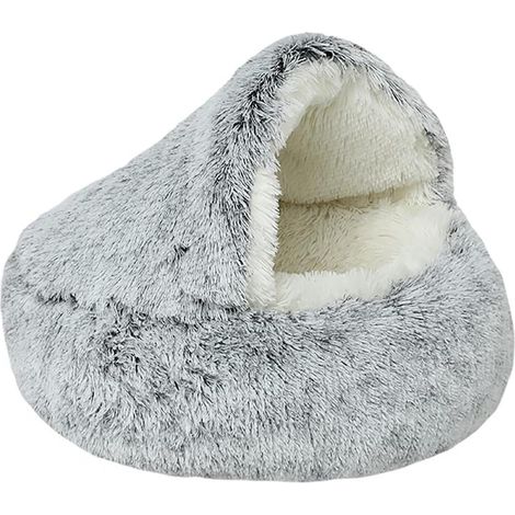 Cama tipo cueva para perros, para perros pequeños y gatos de hasta 5 catties, cama mullida y cómoda con forma de cueva, con capucha, base antideslizante y lavable, 40 cm, gris. (1/5)